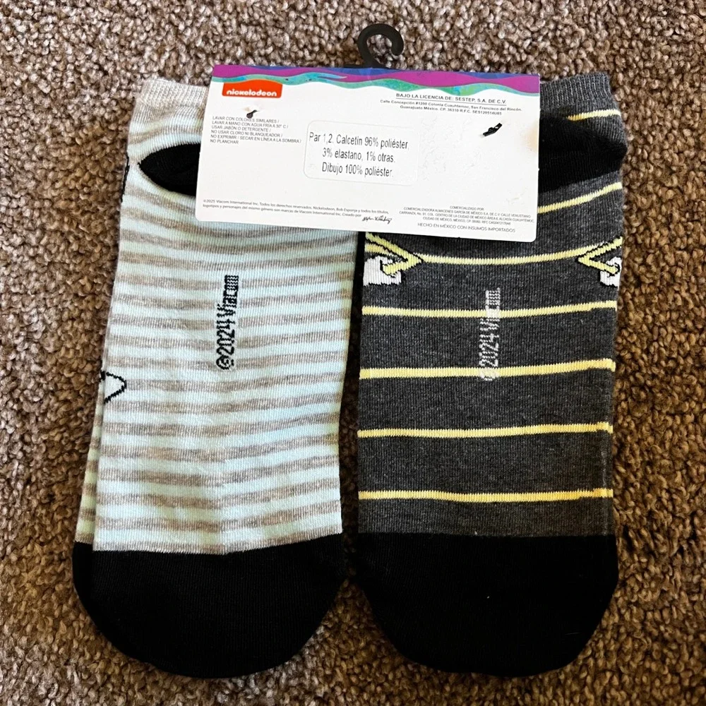 Spongebob Squarepants No Show Socks 2 Pair Pack‎ Patrick Squidward One Size 0323